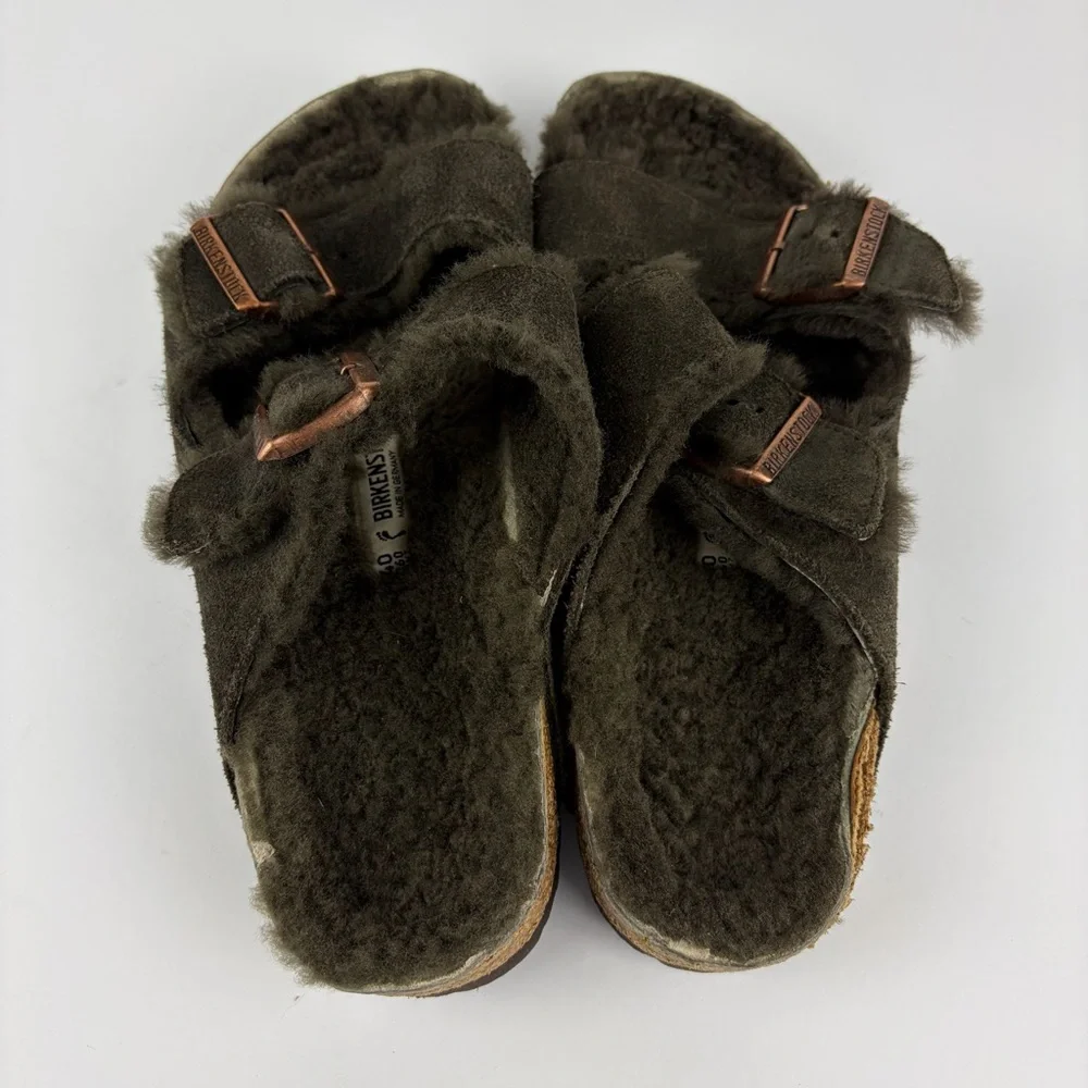 Birkenstock Shearling Fur Lined Chocolate Arizona Slide 40 - Picture 6 of 12